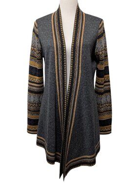 Icelandic Design Womens Size L Gray Gold Fair Isle Open Wool Acrylic Cardigan